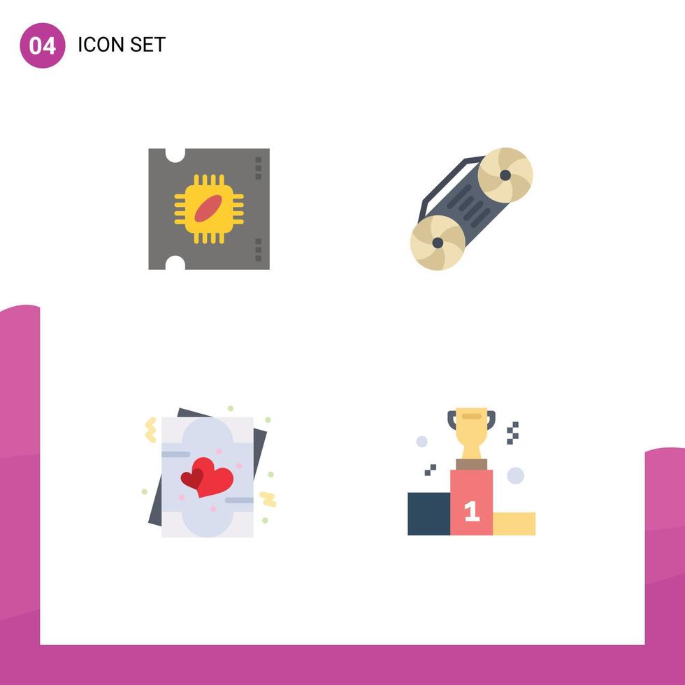 4 Flat Icon concept for Websites Mobile and Apps cpu romance processor chip technology award Editable Vector Design Elements