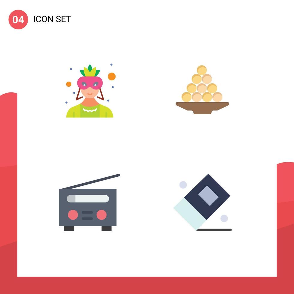 4 Flat Icon concept for Websites Mobile and Apps mask sweet costume dessert device Editable Vector Design Elements