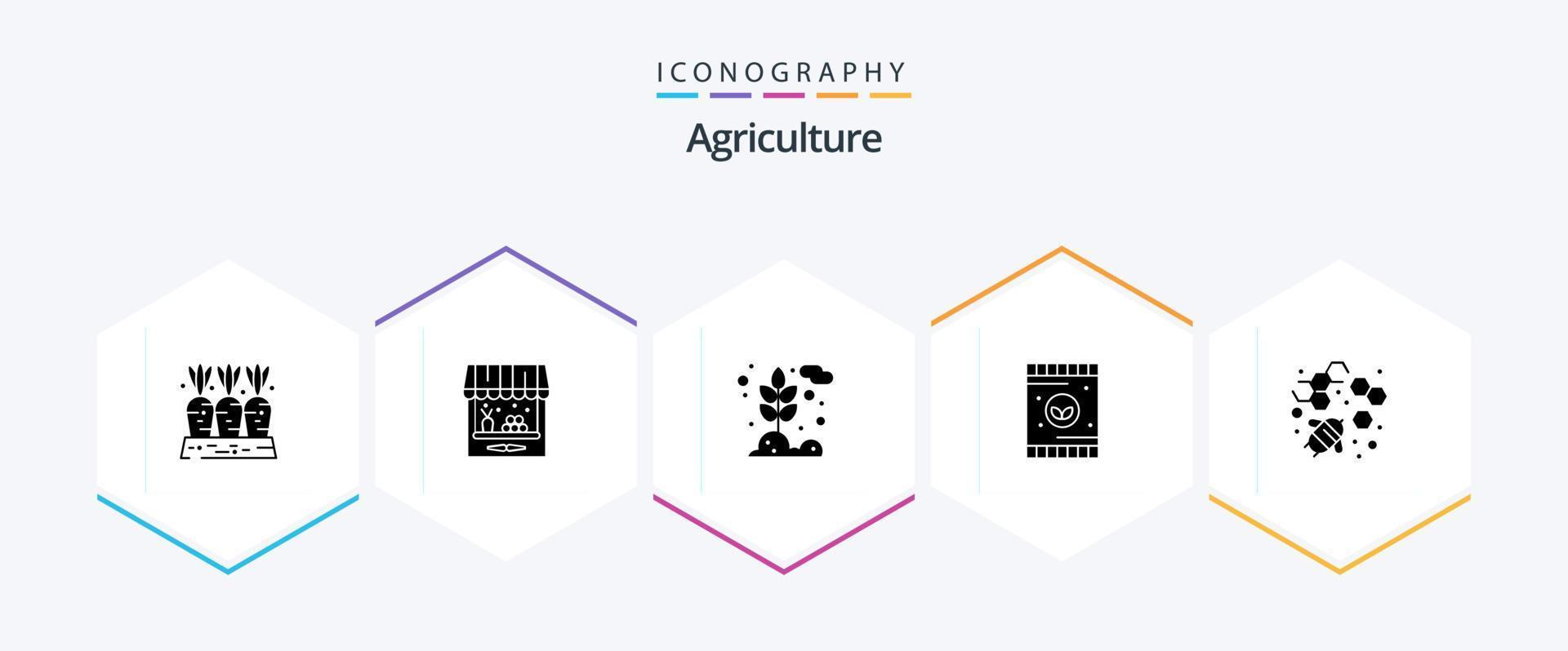 Agriculture 25 Glyph icon pack including bee. plant. ship. fertilizer. wheat vector