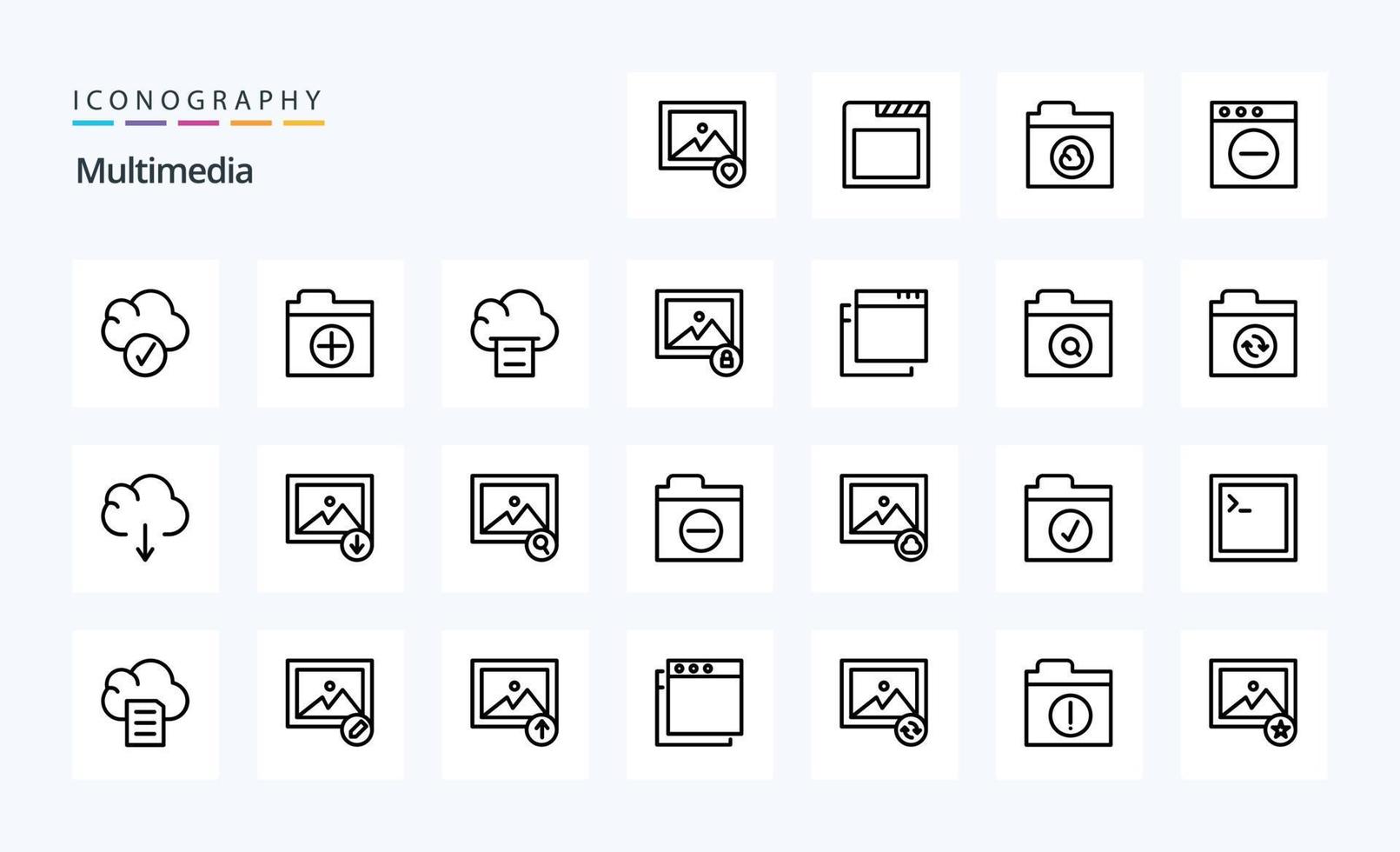 paquete de iconos de 25 líneas multimedia vector