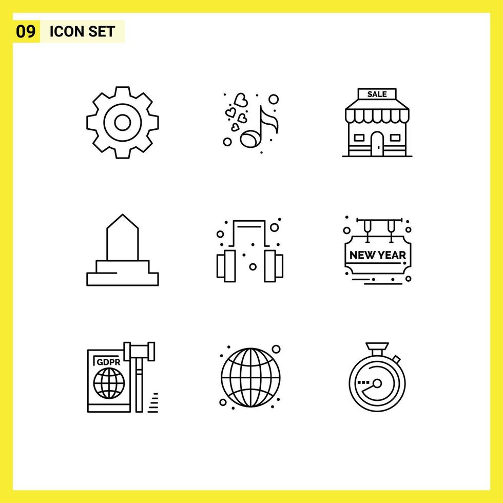 User Interface Pack of 9 Basic Outlines of support headset sale mosque historical building Editable Vector Design Elements