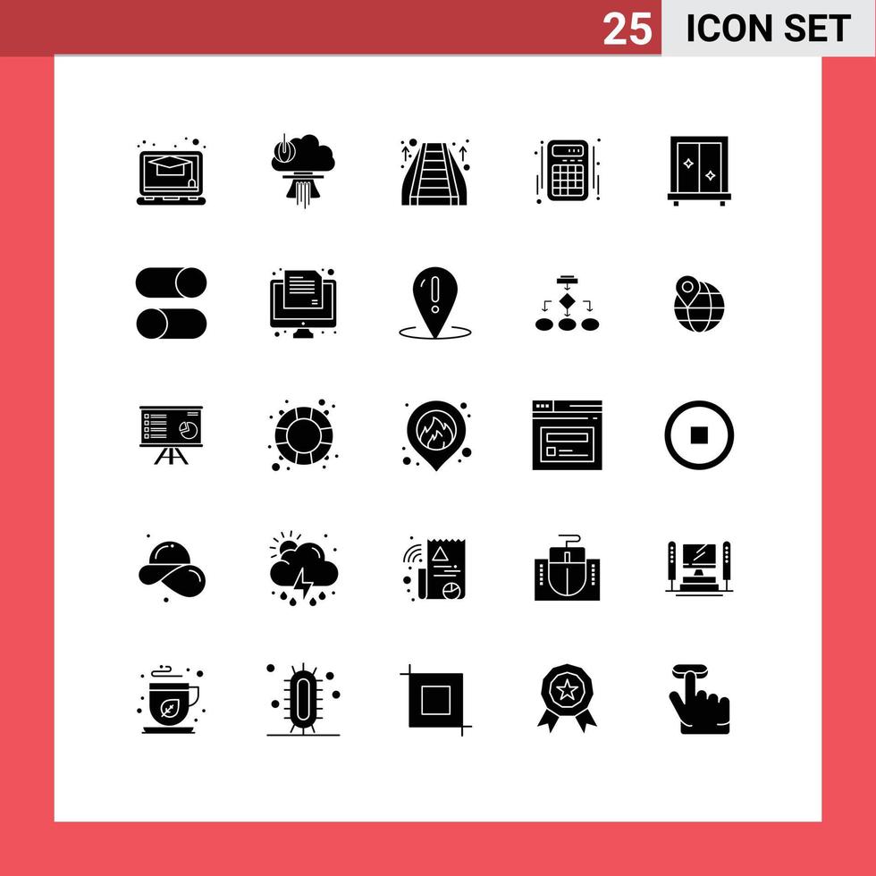 Group of 25 Solid Glyphs Signs and Symbols for cupboard accounts escalator interface calculator Editable Vector Design Elements