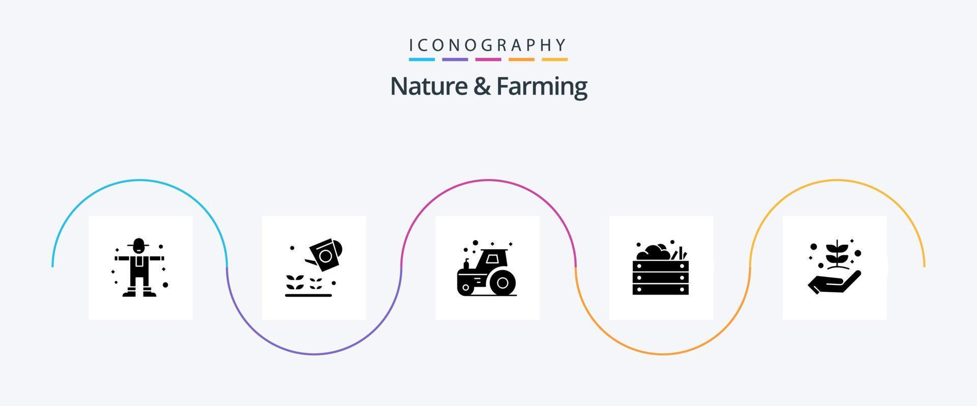 Nature And Farming Glyph 5 Icon Pack Including agriculture. nature. agriculture. garden. agriculture vector
