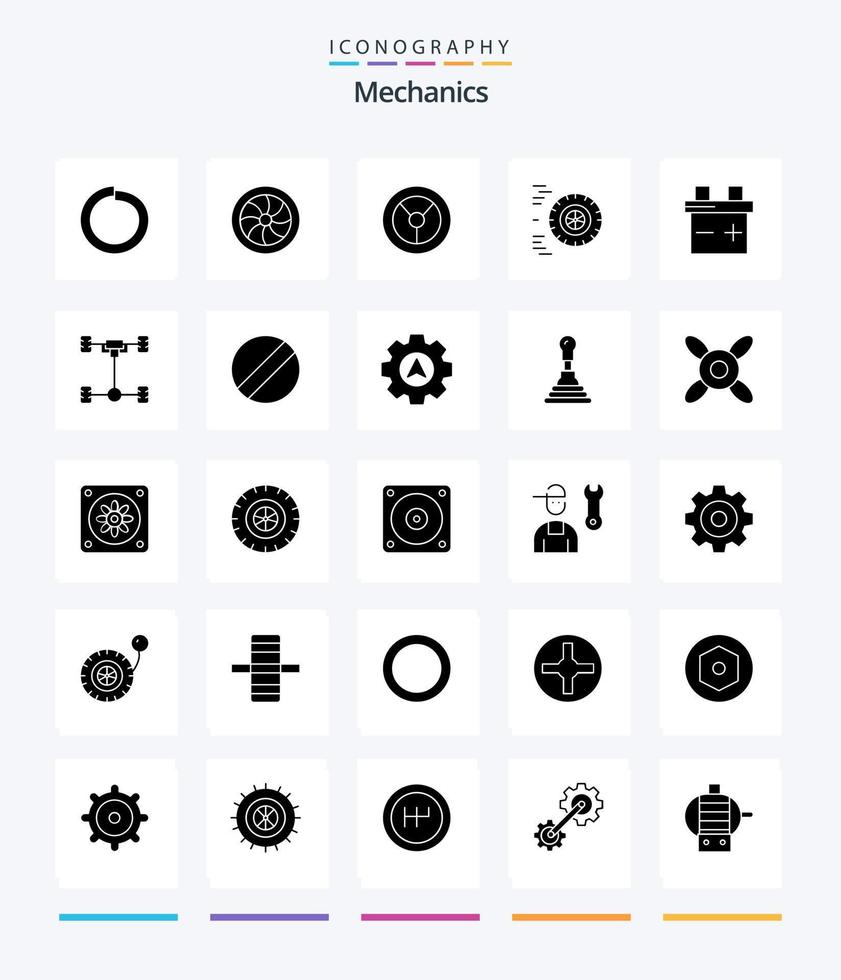 Creative Mechanics 25 Glyph Solid Black icon pack  Such As mechanics. car. mechanics. auto. battery vector