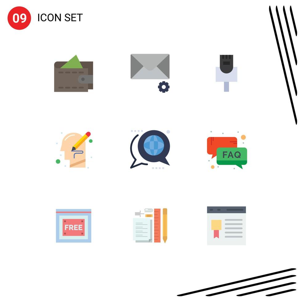 Editable Vector Line Pack of 9 Simple Flat Colors of message forum head discussion write Editable Vector Design Elements