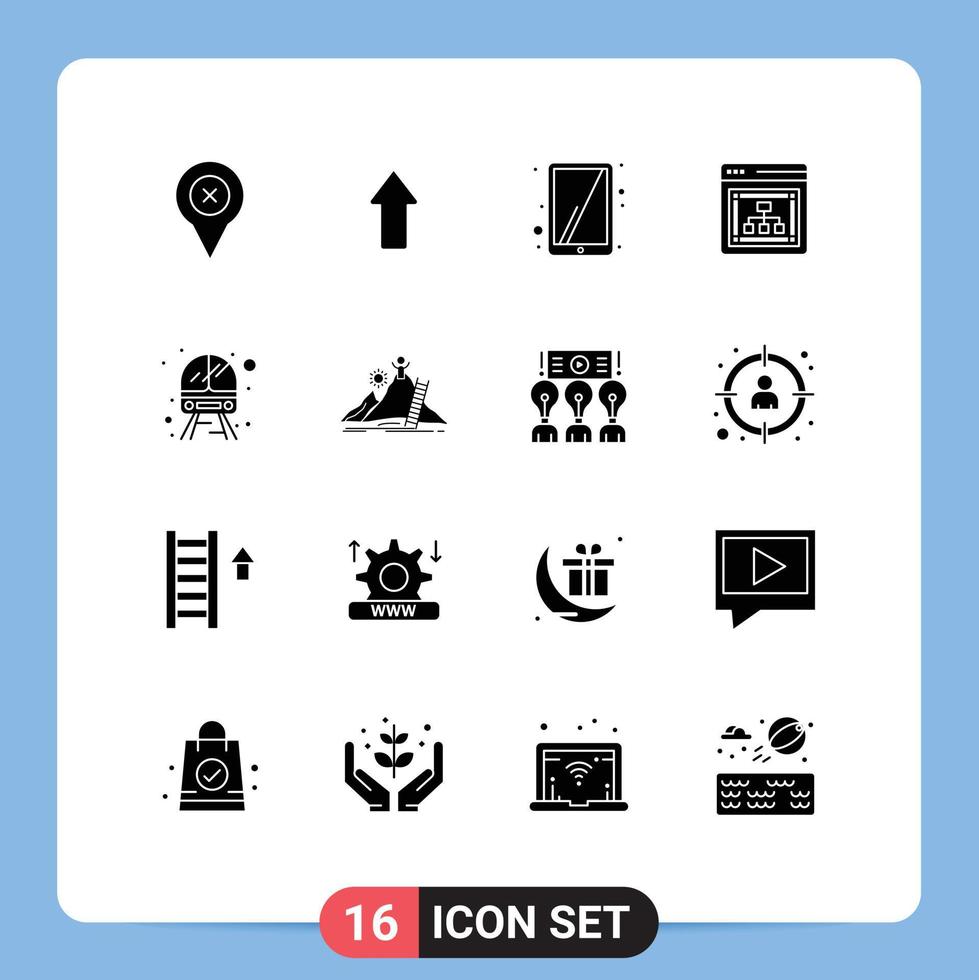 Pictogram Set of 16 Simple Solid Glyphs of train public ipad server seo Editable Vector Design Elements