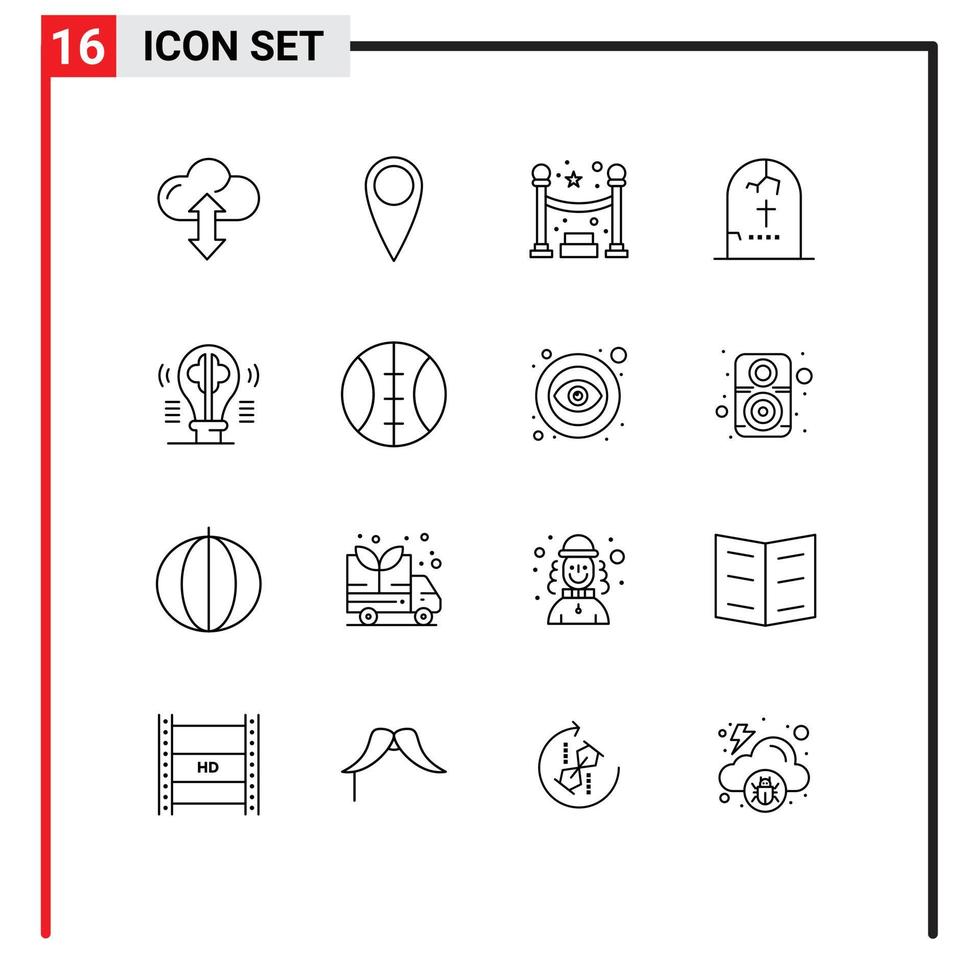 16 Thematic Vector Outlines and Editable Symbols of idea bulb party brain horror Editable Vector Design Elements