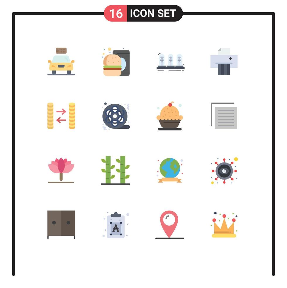 Set of 16 Vector Flat Colors on Grid for cash paper food device sound Editable Pack of Creative Vector Design Elements