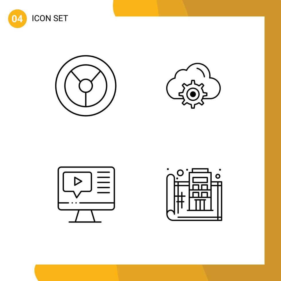 Group of 4 Modern Filledline Flat Colors Set for wheel education setting computer design Editable Vector Design Elements