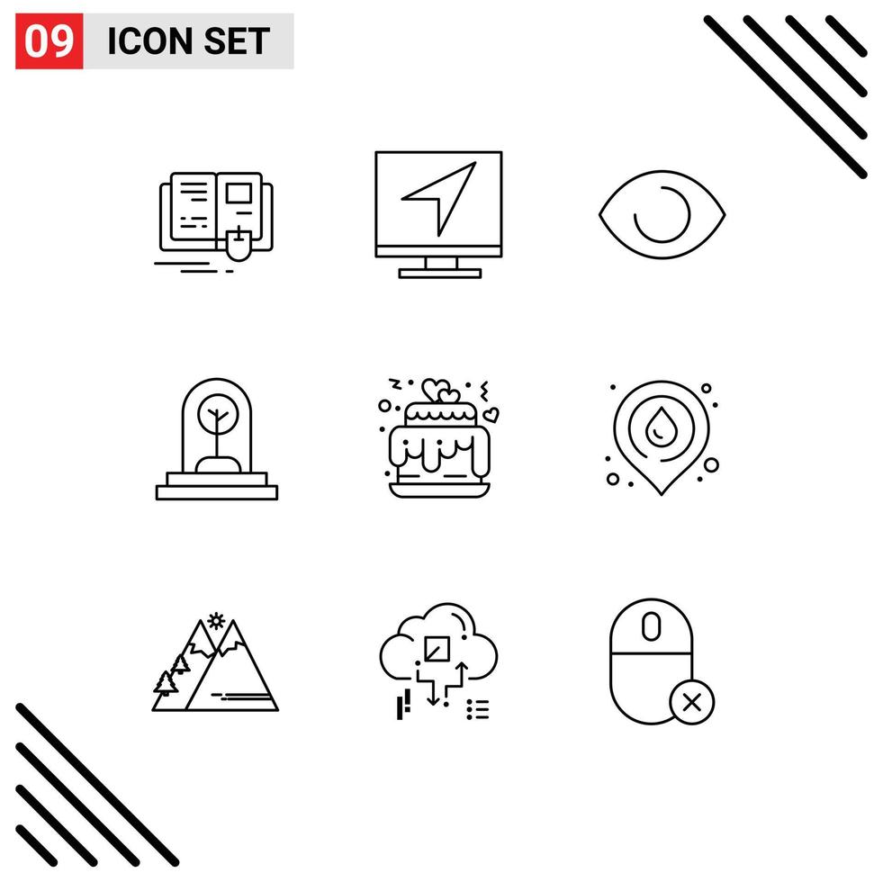 Pictogram Set of 9 Simple Outlines of tree new online growth vision Editable Vector Design Elements