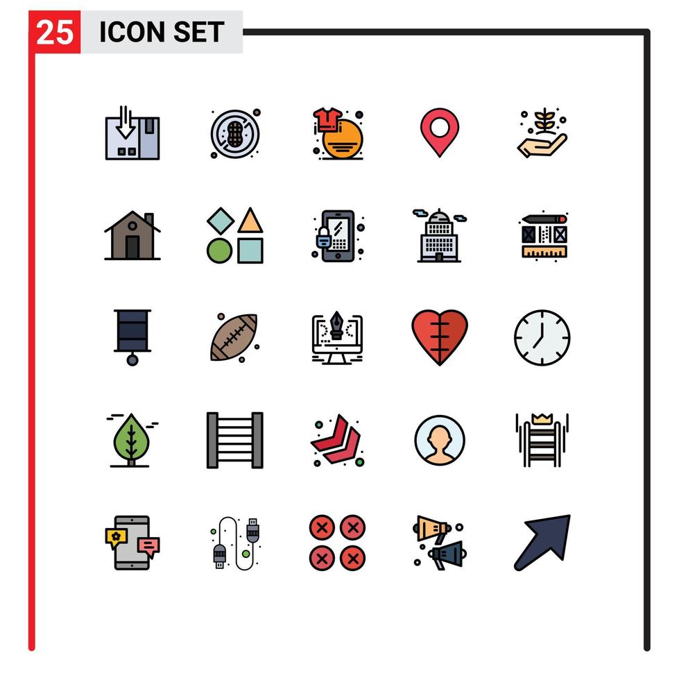 Set of 25 Commercial Filled line Flat Colors pack for agriculture pin clothes location shirt Editable Vector Design Elements