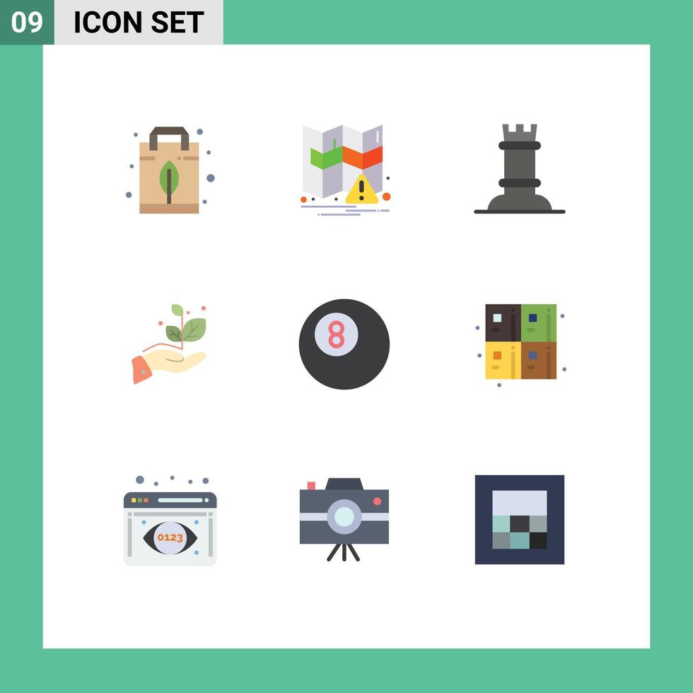 9 User Interface Flat Color Pack of modern Signs and Symbols of calculate billiard figure ball hand Editable Vector Design Elements
