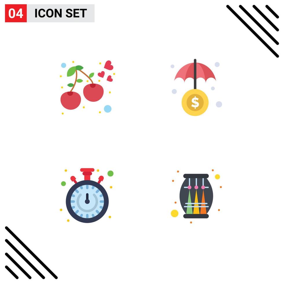 Set of 4 Modern UI Icons Symbols Signs for heart timer food protection music Editable Vector Design Elements