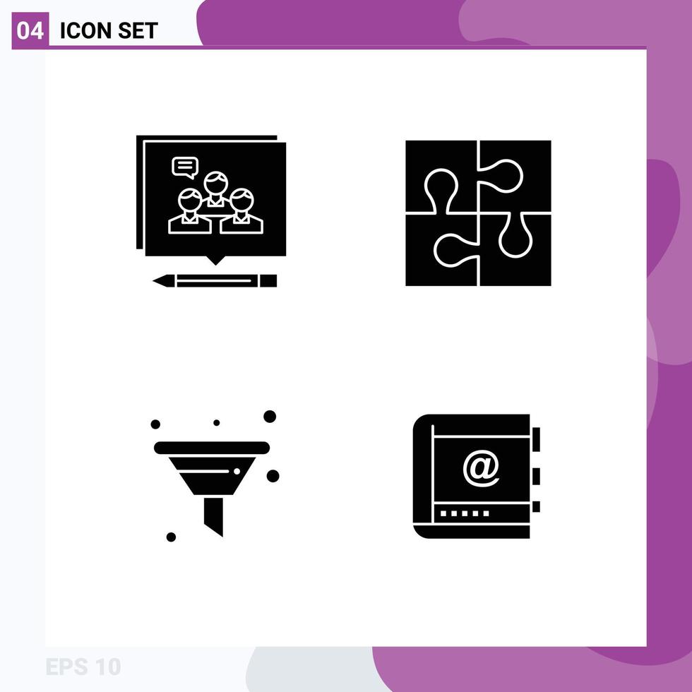 Group of 4 Solid Glyphs Signs and Symbols for analysis teamwork convince piece funnel Editable Vector Design Elements