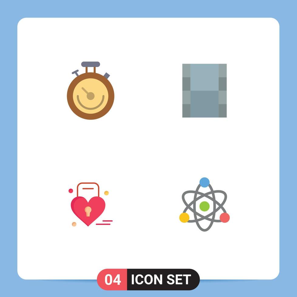 User Interface Pack of 4 Basic Flat Icons of clock heart time filam atom Editable Vector Design Elements