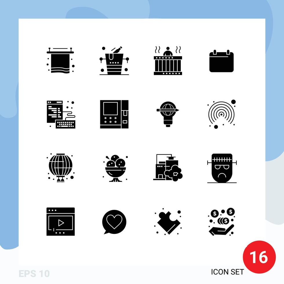 Set of 16 Modern UI Icons Symbols Signs for browser date hot day springs Editable Vector Design Elements