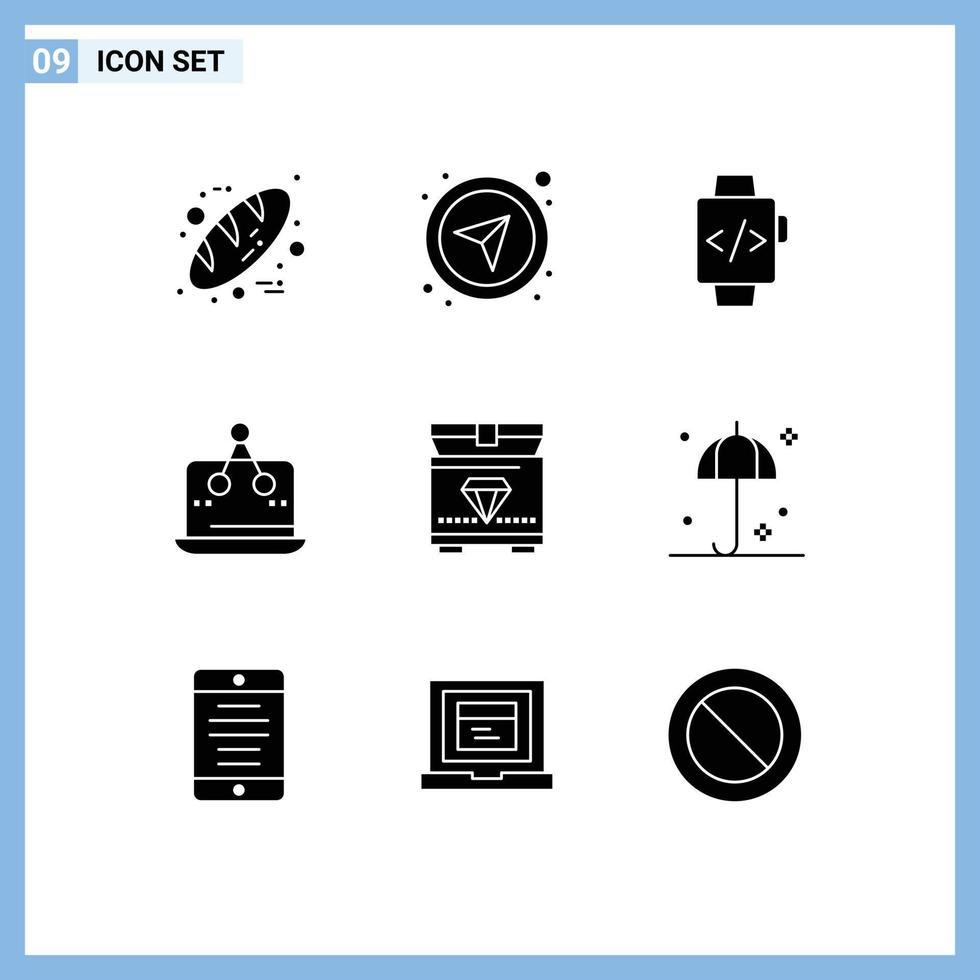 9 Universal Solid Glyph Signs Symbols of chest platform watch measurement digital Editable Vector Design Elements