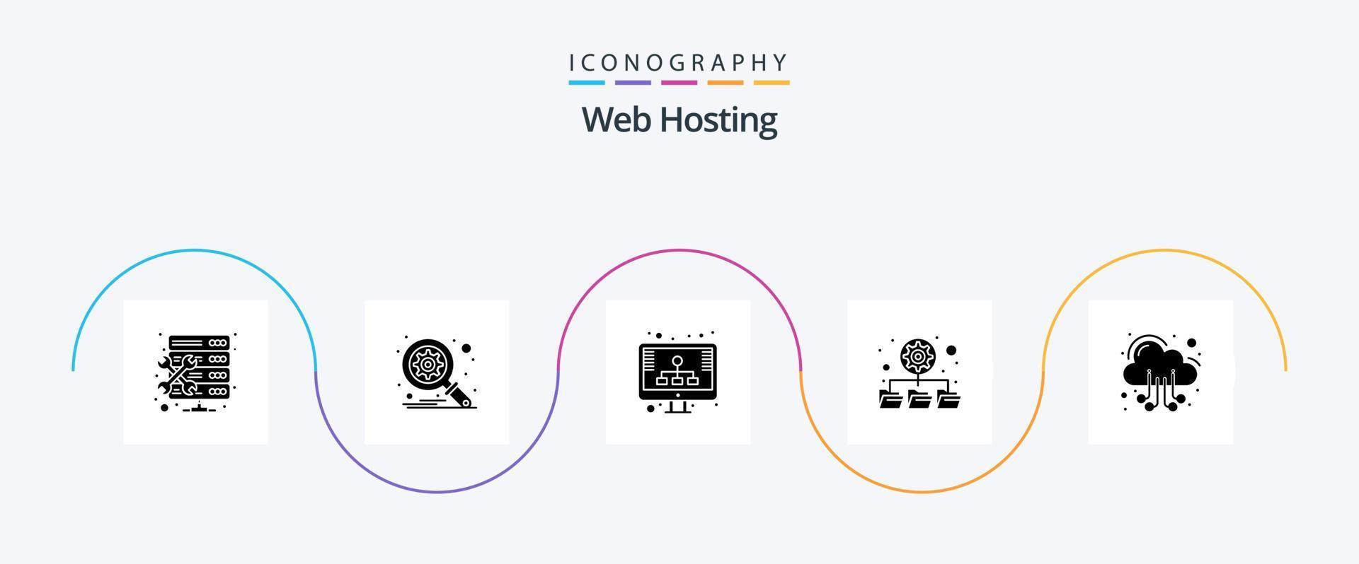Web Hosting Glyph 5 Icon Pack Including web. hosting. hosting. cloud. folders vector