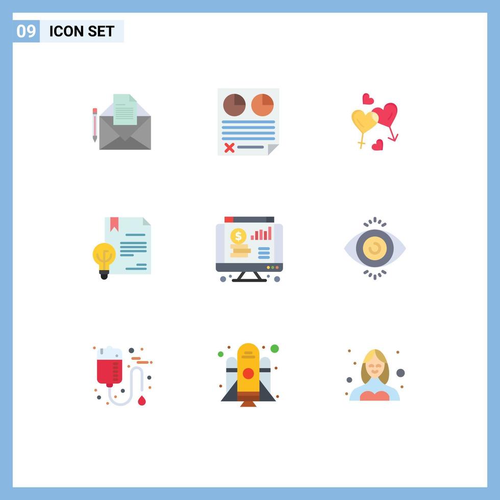 Universal Icon Symbols Group of 9 Modern Flat Colors of invention copyright report business love Editable Vector Design Elements