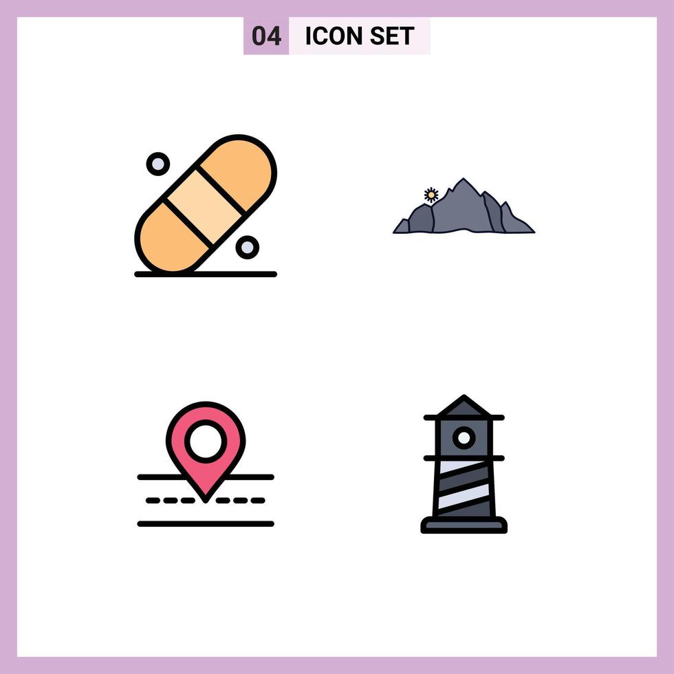 Pack of 4 Modern Filledline Flat Colors Signs and Symbols for Web Print Media such as medical location hill mountain map Editable Vector Design Elements