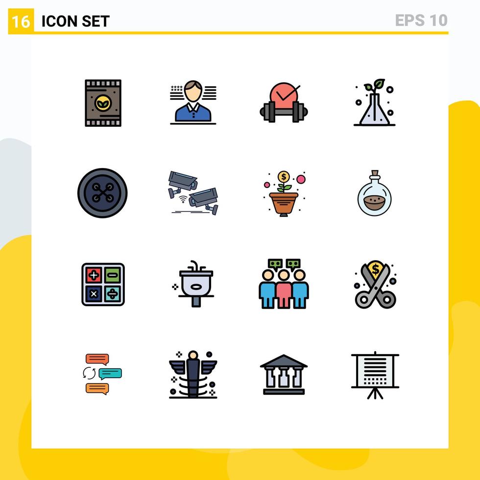 Modern Set of 16 Flat Color Filled Lines Pictograph of sew clothing healthcare button flask Editable Creative Vector Design Elements