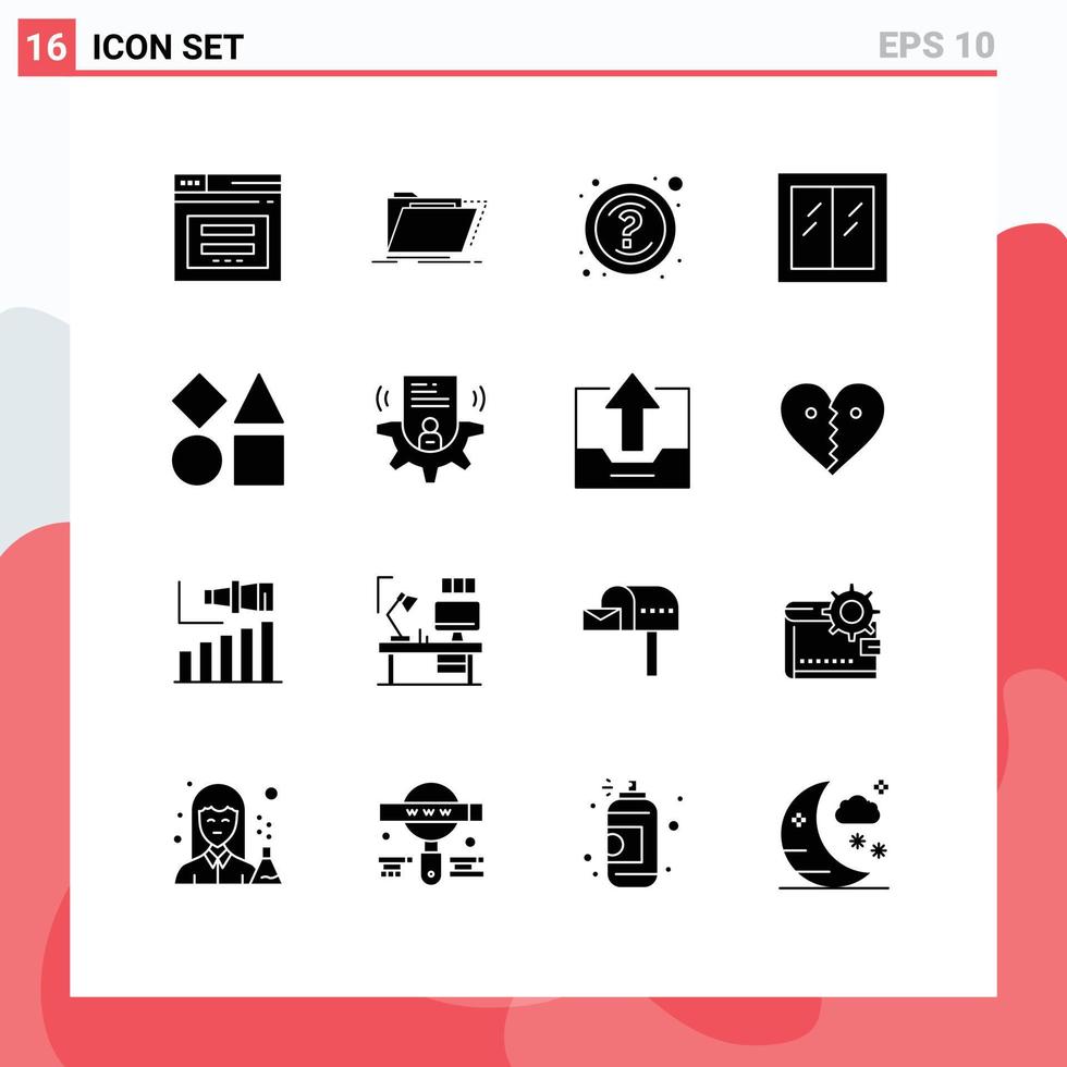 16 Universal Solid Glyph Signs Symbols of window house files glass questions Editable Vector Design Elements