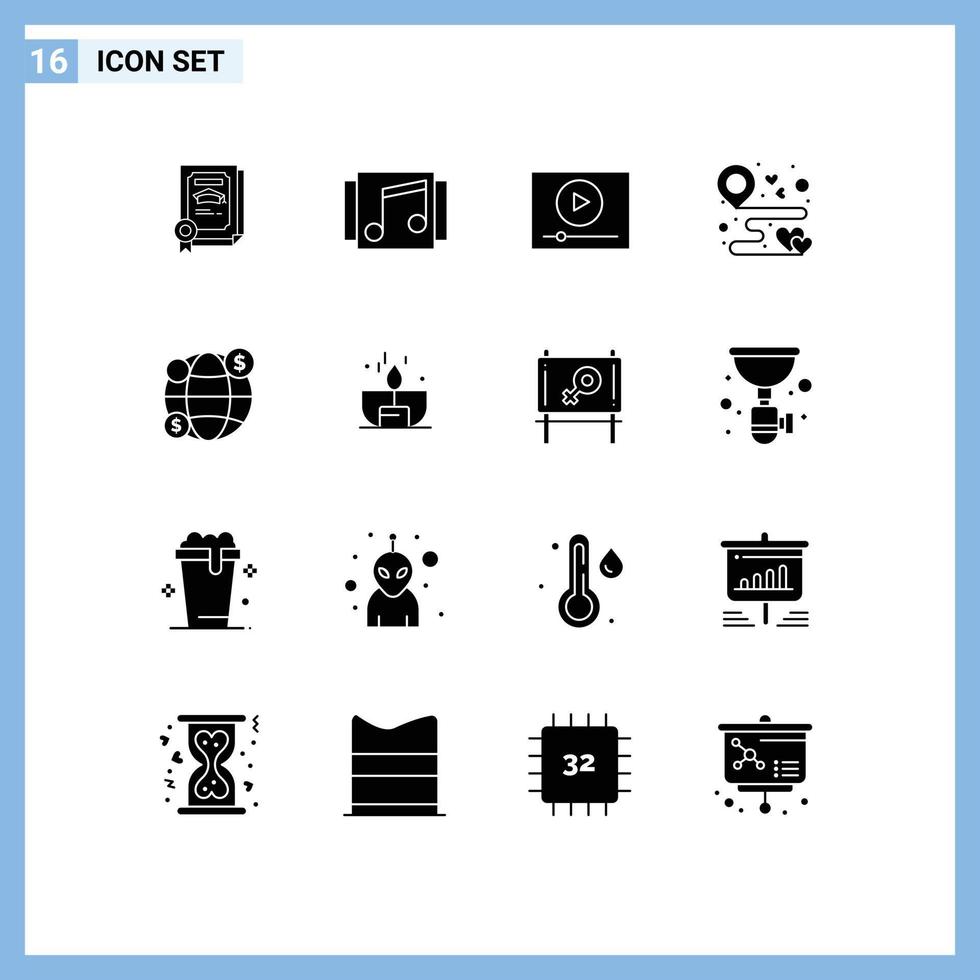Stock Vector Icon Pack of 16 Line Signs and Symbols for party love songs location marketing Editable Vector Design Elements