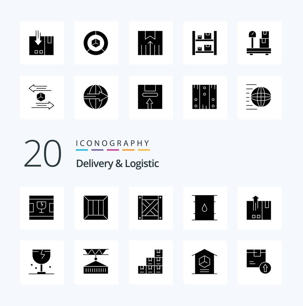 20 Delivery And Logistic Solid Glyph icon Pack like delivery container logistic can wood vector