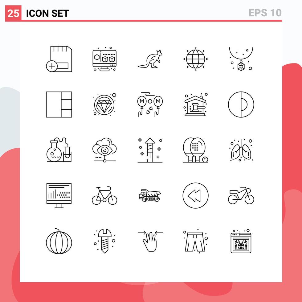 Universal Icon Symbols Group of 25 Modern Lines of accessories globe anomal global kangaroo Editable Vector Design Elements