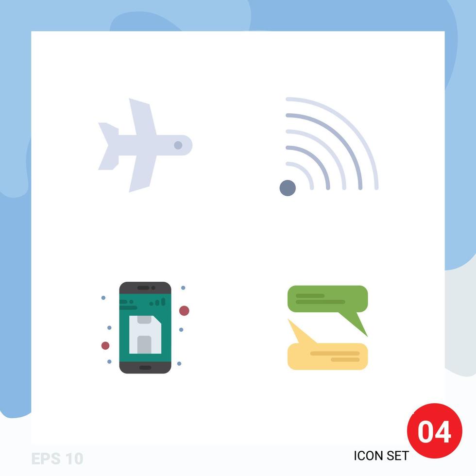 Set of 4 Modern UI Icons Symbols Signs for plane file vehicle rss up Editable Vector Design Elements