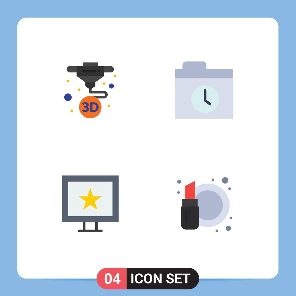 Group of 4 Flat Icons Signs and Symbols for printing tv printing history cosmetic Editable Vector Design Elements