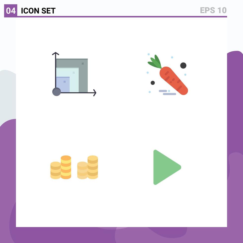 4 Thematic Vector Flat Icons and Editable Symbols of scalabel money scince vegetable media Editable Vector Design Elements