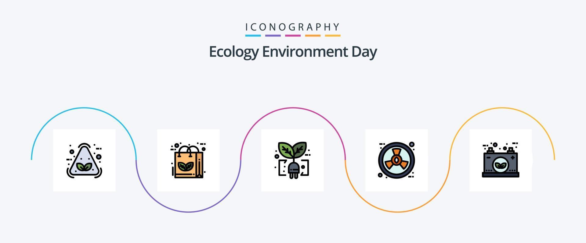 Ecology Line Filled Flat 5 Icon Pack Including battery. radiation. recycle. ecology. plug vector