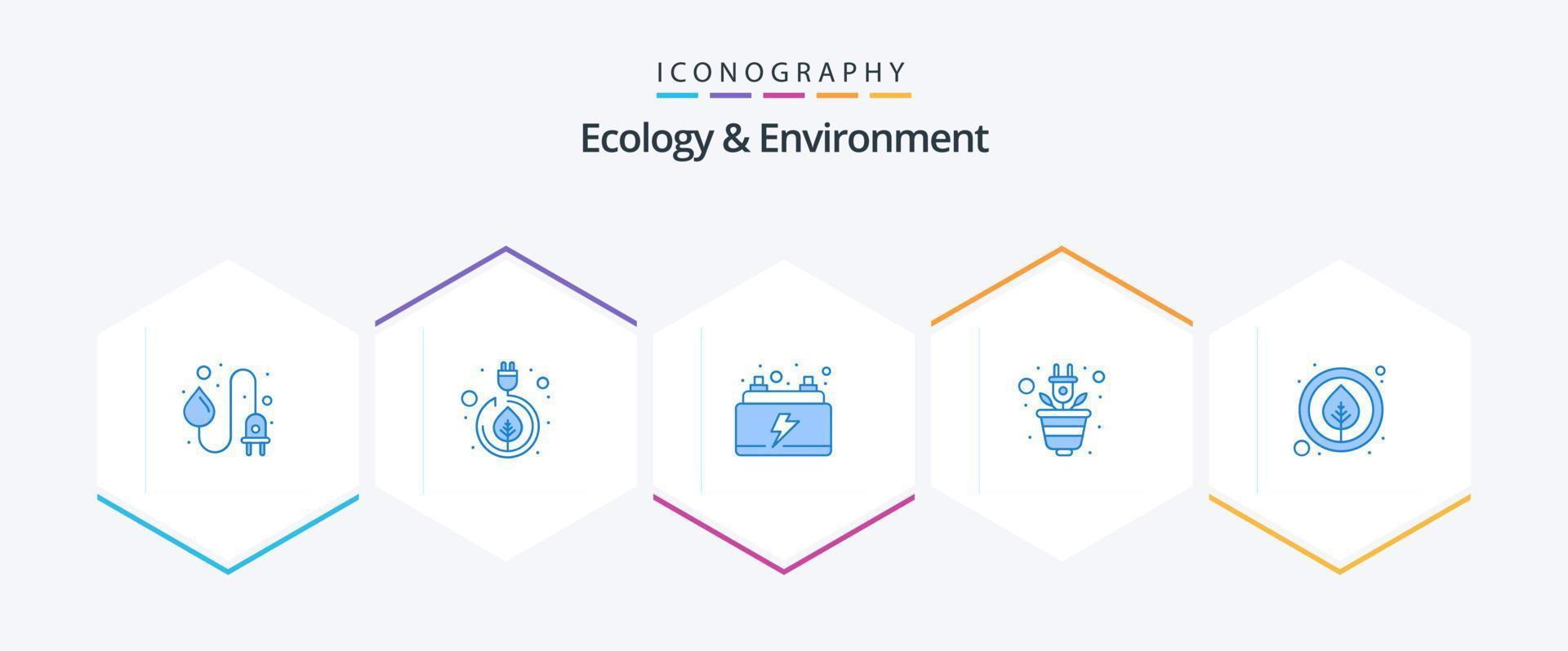 ecología y medio ambiente 25 paquete de iconos azules que incluye hoja. enchufar. auto. planta. verde vector