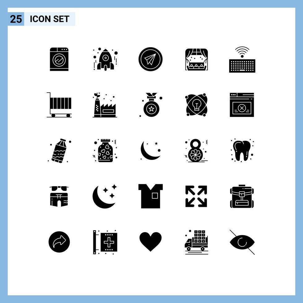 Set of 25 Vector Solid Glyphs on Grid for sofa living study home paper Editable Vector Design Elements