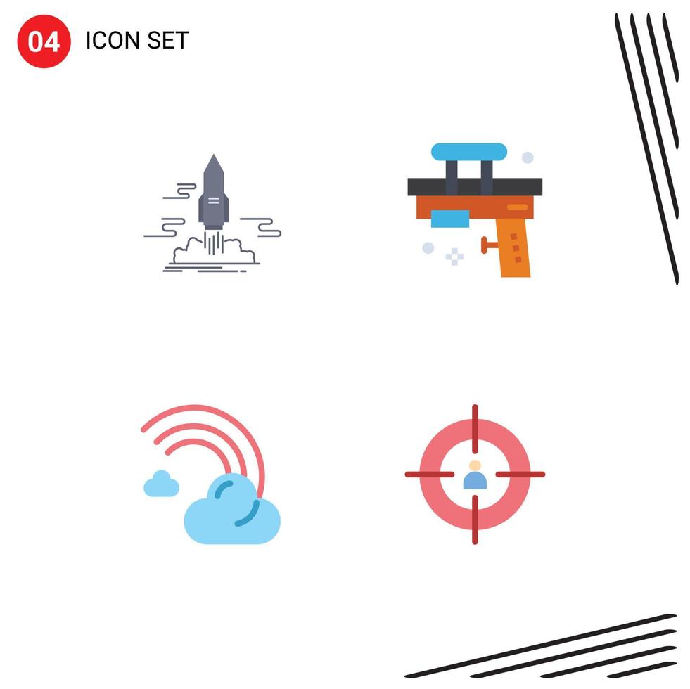 conjunto de pictogramas de 4 iconos planos simples de pistola lanzadera de agua de lanzamiento llena de elementos de diseño vectorial editables vector