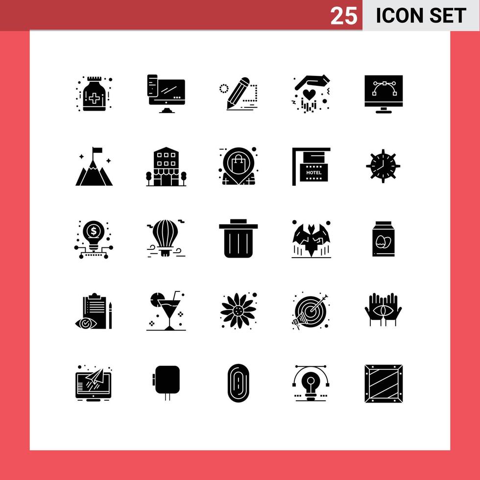 25 Creative Icons Modern Signs and Symbols of bezier tool hand server gift tablet Editable Vector Design Elements