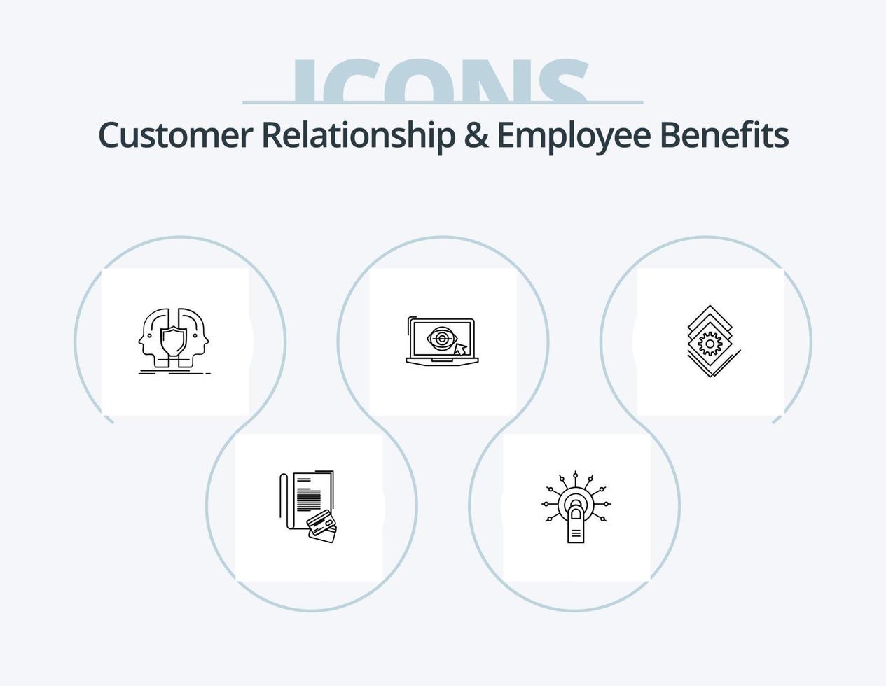 Customer Relationship And Employee Benefits Line Icon Pack 5 Icon Design. gear. lcd. health. monitor. hospital vector