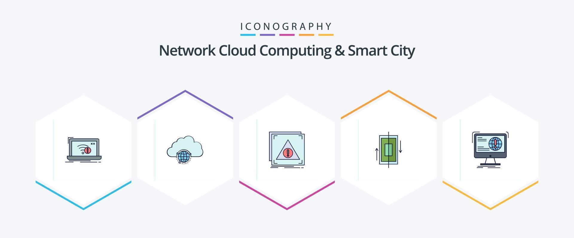 Network Cloud Computing And Smart City 25 FilledLine icon pack including data. sync. hub. alert. denied vector