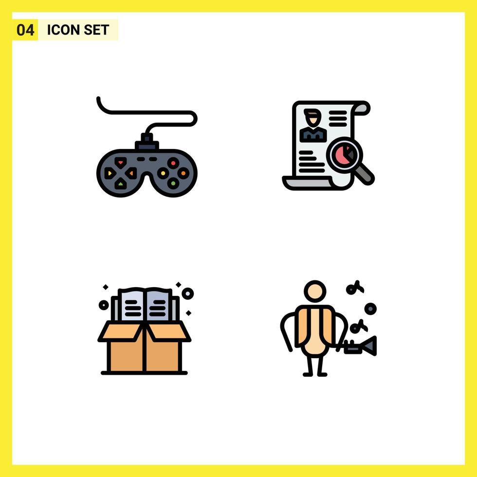 conjunto de 4 colores planos de línea de relleno de vector en la cuadrícula para elementos de diseño de vector editables de educación cv de joystick de libro de controlador