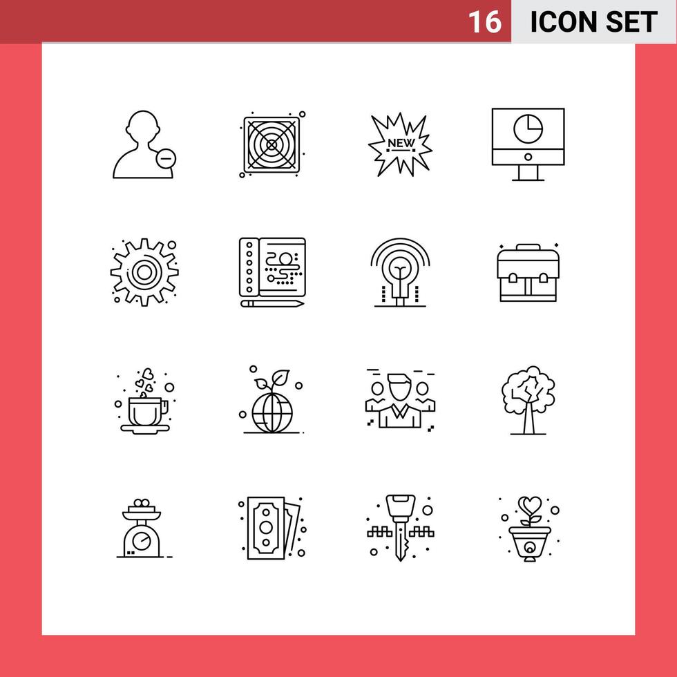 Mobile Interface Outline Set of 16 Pictograms of settings cog tag payments graph Editable Vector Design Elements