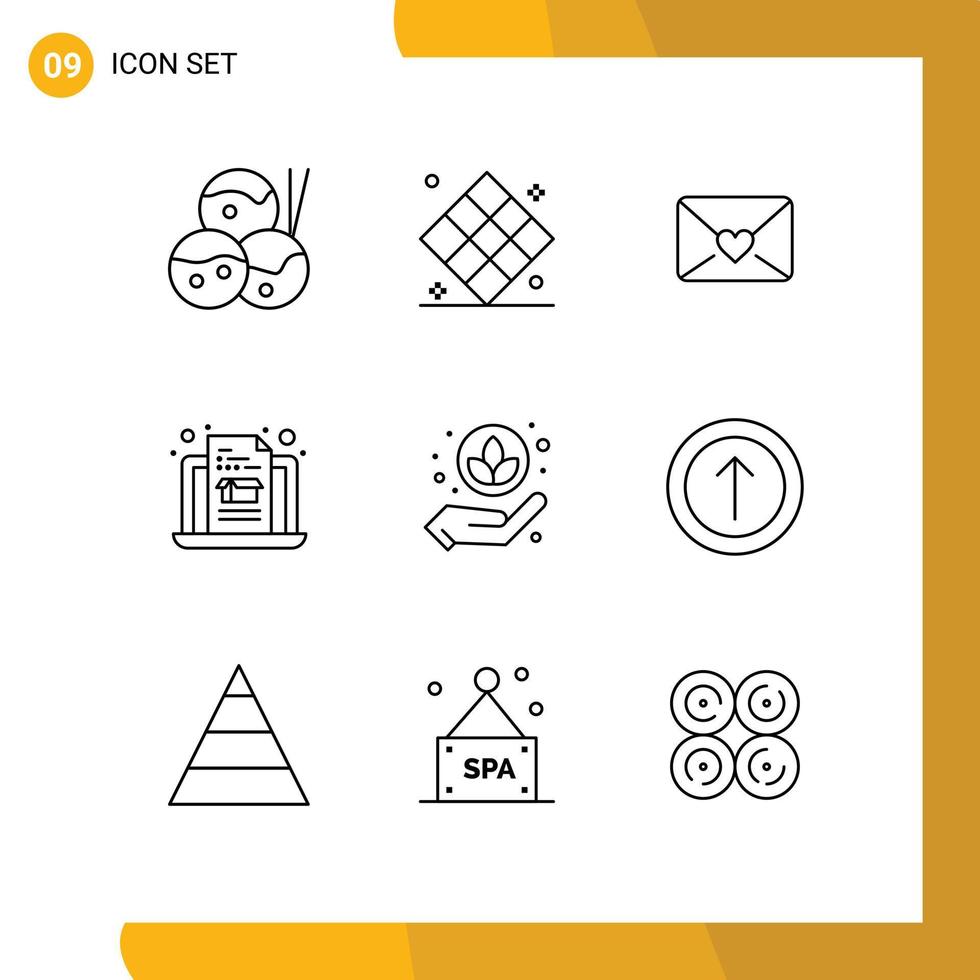 Modern Set of 9 Outlines and symbols such as upload care mail plant box Editable Vector Design Elements