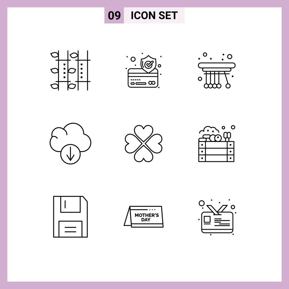 Modern Set of 9 Outlines and symbols such as like heart movement download cloud Editable Vector Design Elements