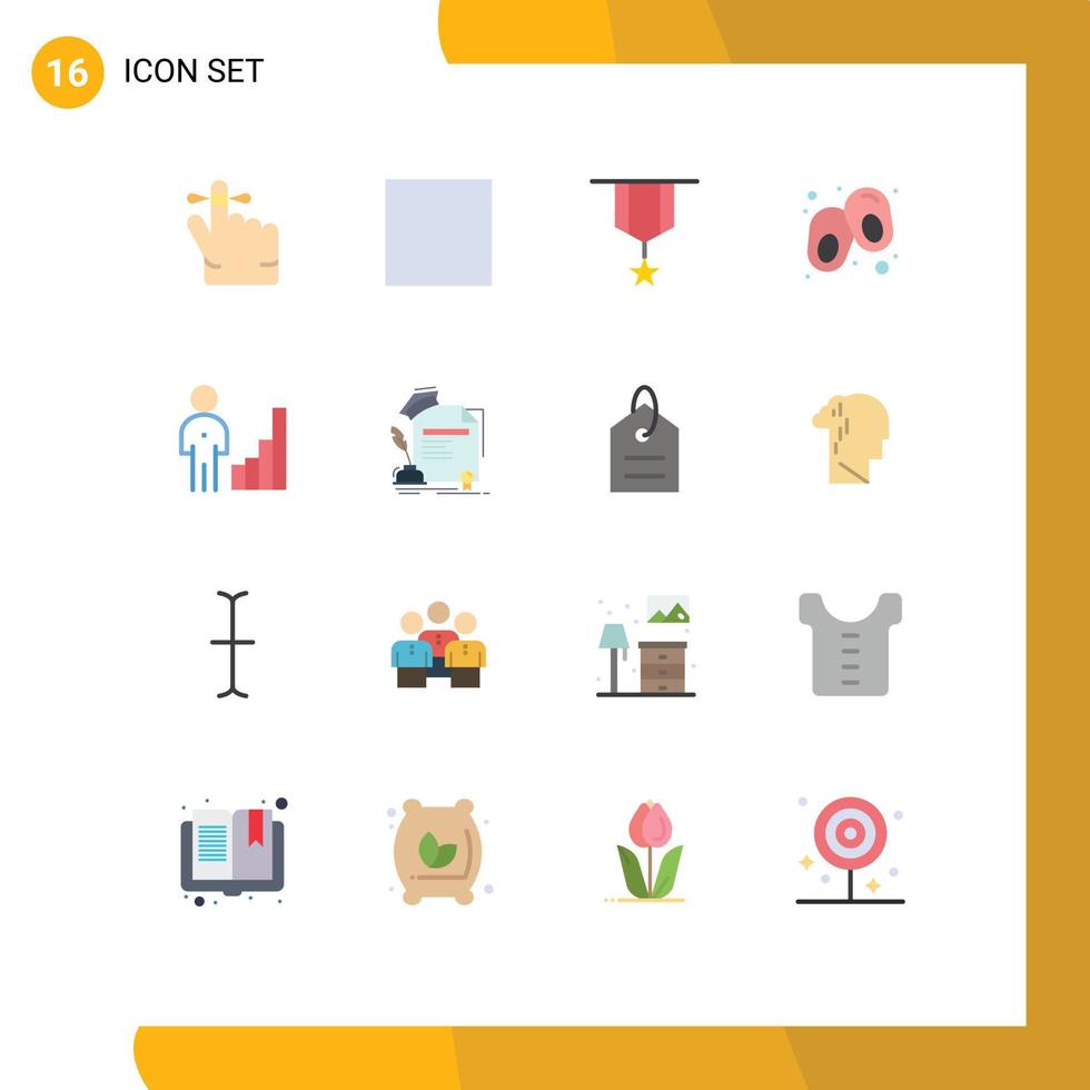 16 Universal Flat Color Signs Symbols of certificate graph plain corporate analytics Editable Pack of Creative Vector Design Elements