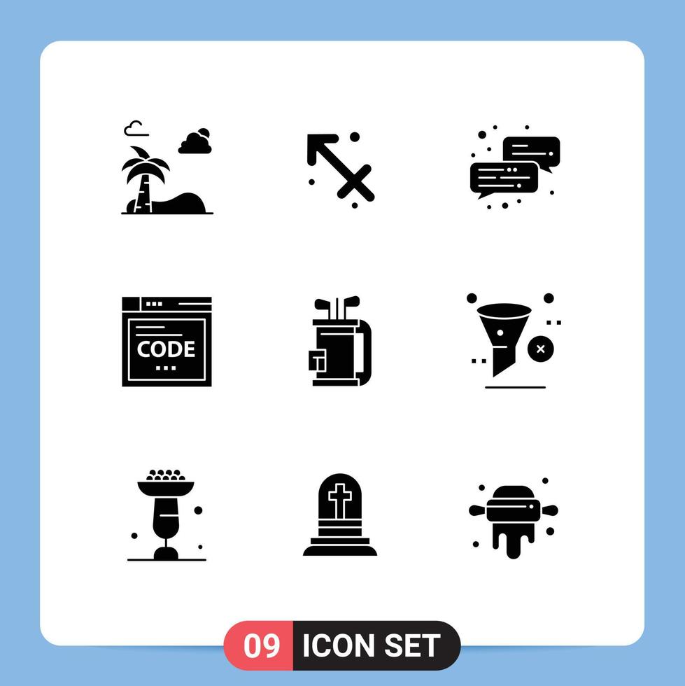 9 concepto de glifo sólido para sitios web móviles y aplicaciones bolsa de equipo codificación comercial elementos de diseño vectorial editables en Internet vector