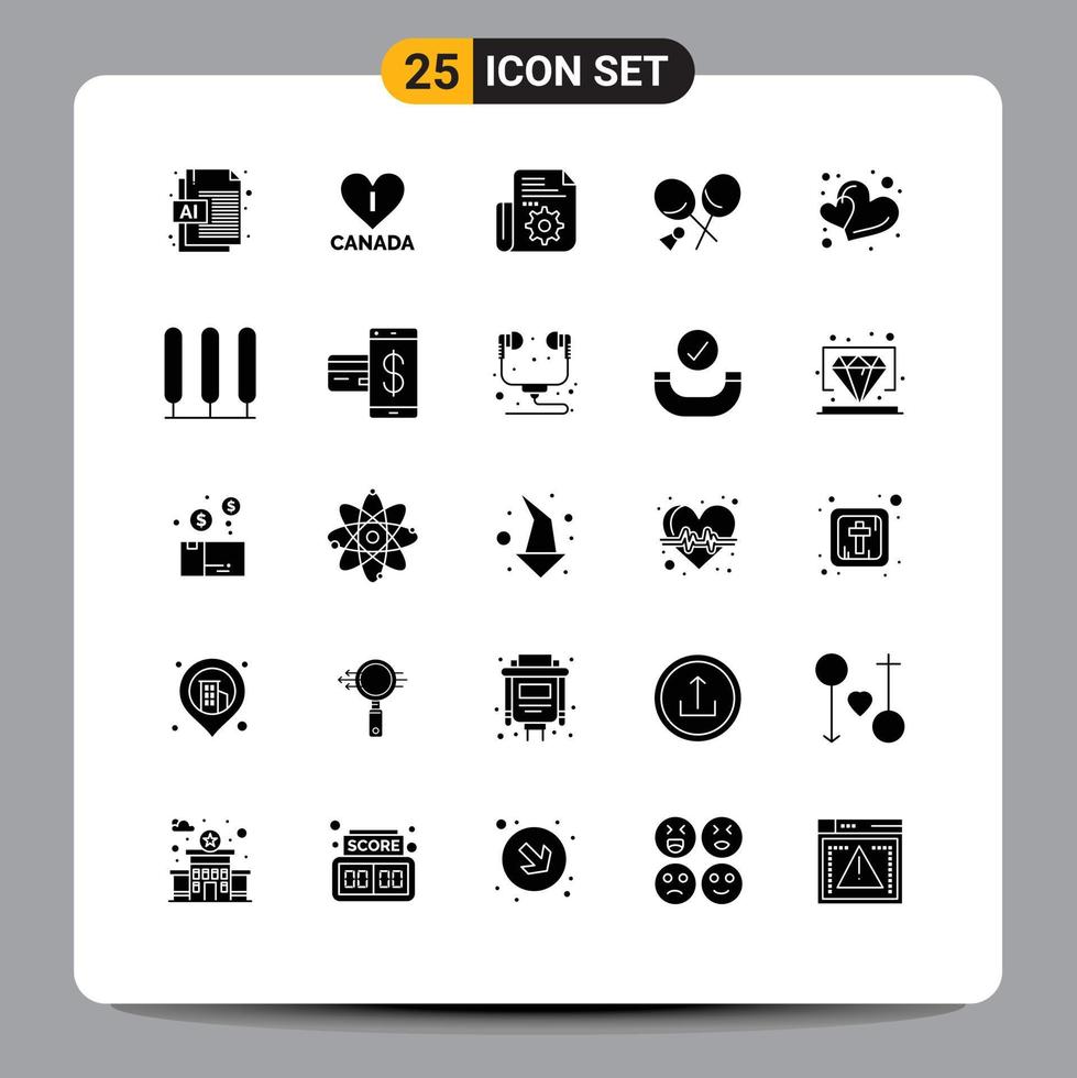 25 iconos creativos, signos y símbolos modernos de dos corazones de amor, deportes, elementos de diseño vectorial editables vector