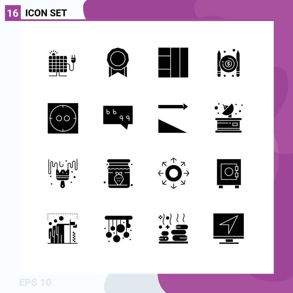 User Interface Pack of 16 Basic Solid Glyphs of quote bubble wireframe socket writer Editable Vector Design Elements