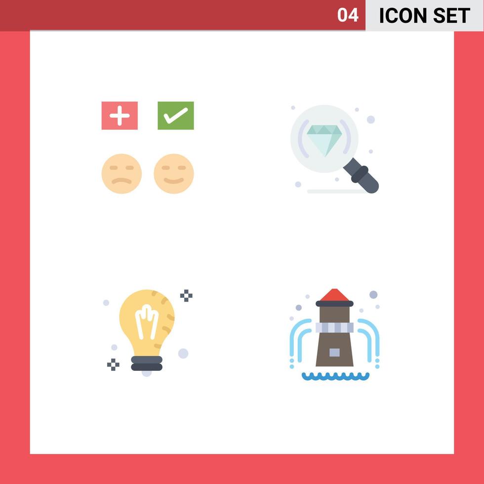 Pack of 4 Modern Flat Icons Signs and Symbols for Web Print Media such as emojis bulb tick jewelry solution Editable Vector Design Elements