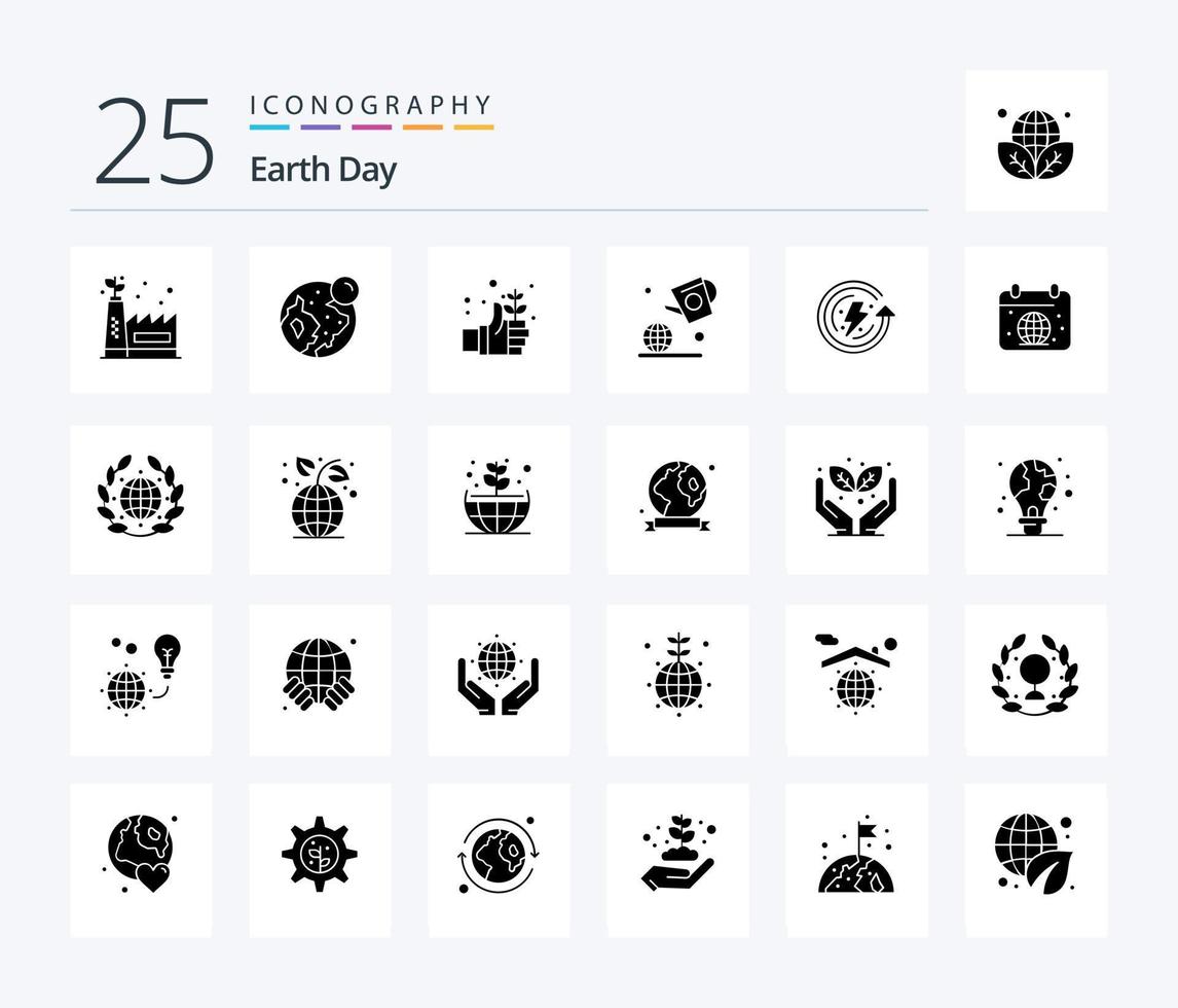 Earth Day 25 Solid Glyph icon pack including energy. earth day. day. farming. day vector