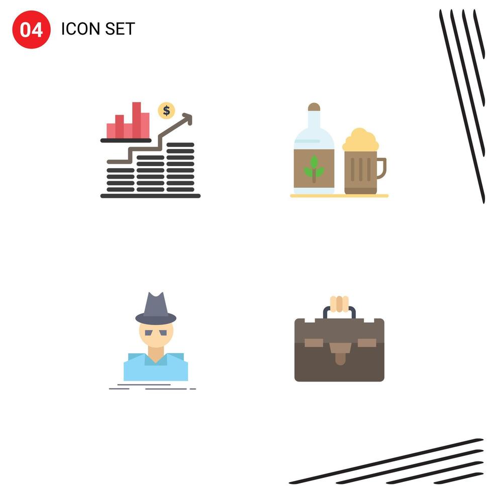 Editable Vector Line Pack of 4 Simple Flat Icons of business hacker graph cup spy Editable Vector Design Elements